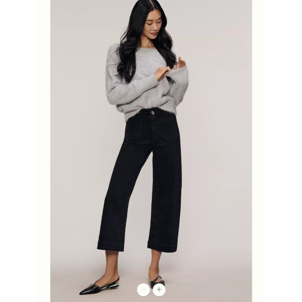 Anthropologie Maeve Colette Sparkle High-Rise Wide-Leg Cropped Jeans